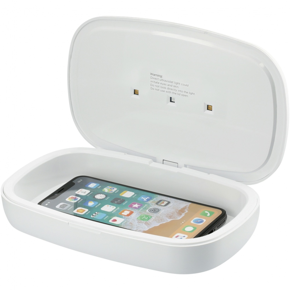 Logotrade Logogeschenke das Foto: Capsule UV Smartphone Sterilisator mit kabellosem 5 W Ladepad