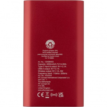 Logotrade werbemittel das Foto: Juice 4000 mAh Typ-C kabellose Powerbank aus recyceltem Aluminium 