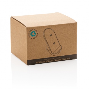 Logotrade Geschäftsgeschenke das Foto: 15W Wireless Ladehalter aus RCS recyceltem Kunststoff
