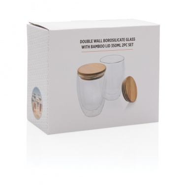 Logotrade Werbegeschenke das Foto: 2-tlg Set Borosilikatgläser mit Bambusdeckel 350ml