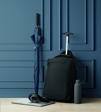 Logotrade Logogeschenke das Foto: Ein tragbarer Rucksack-Trolley mit Rädern, hergestellt aus 600D RPET-Polyester.