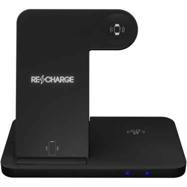 Logotrade werbemittel das Foto: SCX.design W28 kabellose 3-in-1 Ladestation kabellos mit Telefonständer und Leuchtlogo