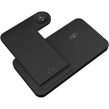 Logotrade Geschäftsgeschenke das Foto: SCX.design W28 kabellose 3-in-1 Ladestation kabellos mit Telefonständer und Leuchtlogo