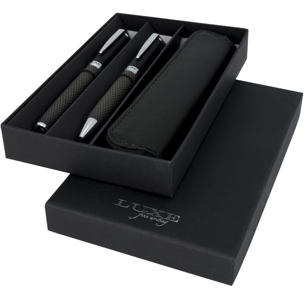 Logotrade promotional gift image of: Carbon duo pen gift set with pouch