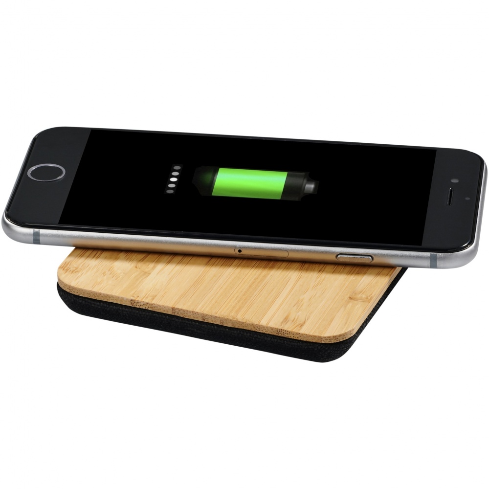 Logo trade business gift photo of: Leaf 5W bamboo and fabric wireless charging pad