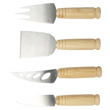 Logo trade promotional giveaways image of: Cheds 4-piece bamboo cheese set