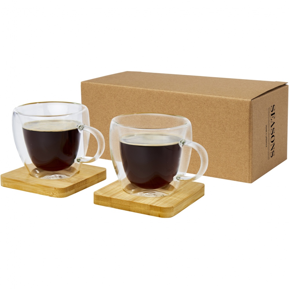 Logotrade promotional merchandise picture of: Manti 2-piece 100 ml double-wall glass cup with bamboo coaster 