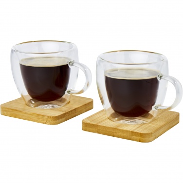 Logo trade promotional merchandise image of: Manti 2-piece 100 ml double-wall glass cup with bamboo coaster 