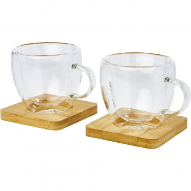 Logo trade promotional gift photo of: Manti 2-piece 100 ml double-wall glass cup with bamboo coaster 
