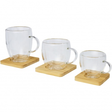 Logotrade promotional giveaway picture of: Manti 2-piece 250 ml double-wall glass cup with bamboo coaster 