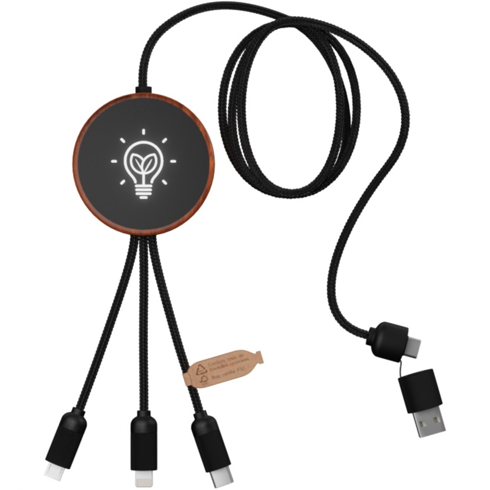 Logo trade promotional merchandise photo of: SCX.design C40 5-in-1 rPET light-up logo charging cable and 10W charging pad