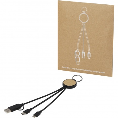 Logo trade promotional products image of: Tecta 6-in-1 recycled plastic/bamboo charging cable with keyring