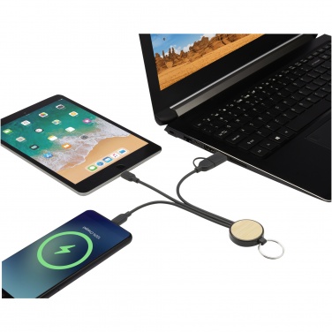Logotrade promotional item picture of: Tecta 6-in-1 recycled plastic/bamboo charging cable with keyring