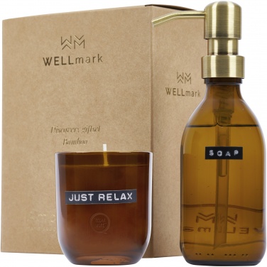 Logotrade promotional gifts photo of: Wellmark Discovery 200 ml hand soap dispenser and 150 g scented candle set - bamboo fragrance