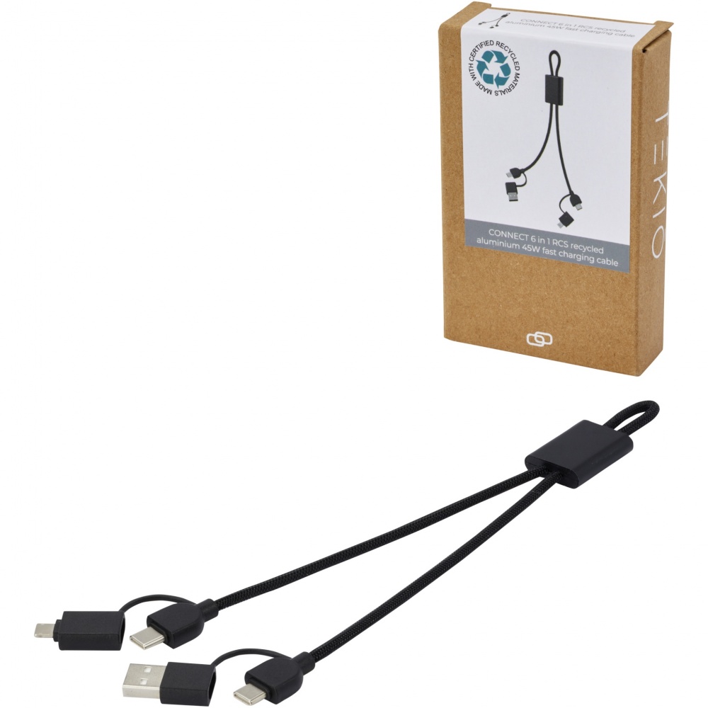 Logo trade promotional product photo of: Connect 6-in-1 RCS recycled aluminium 45W quick charge & data transfer cable