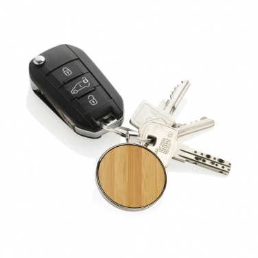 Logo trade promotional giveaways image of: RCS recycled zinc alloy round keychain with bamboo