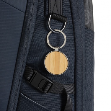 Logo trade promotional merchandise photo of: RCS recycled zinc alloy round keychain with bamboo
