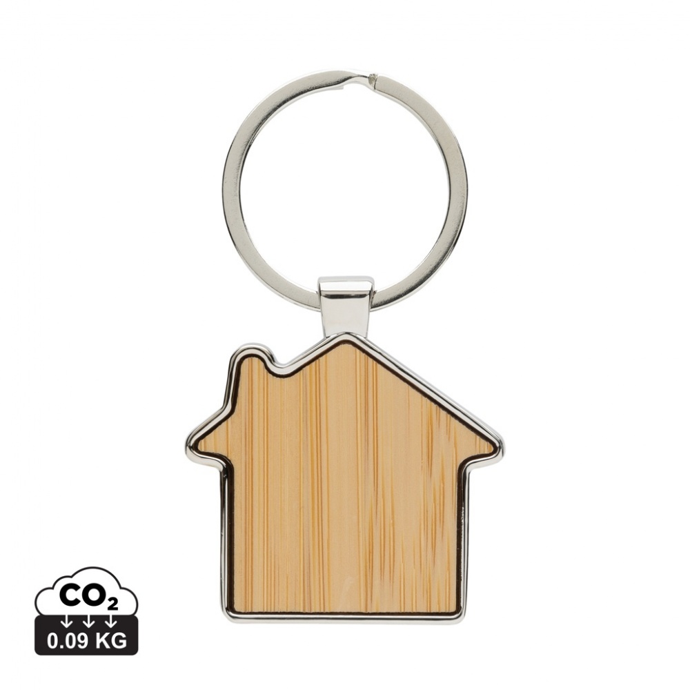 Logo trade promotional items picture of: RCS recycled zinc alloy house keychain with bamboo