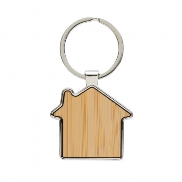 Logo trade business gifts image of: RCS recycled zinc alloy house keychain with bamboo