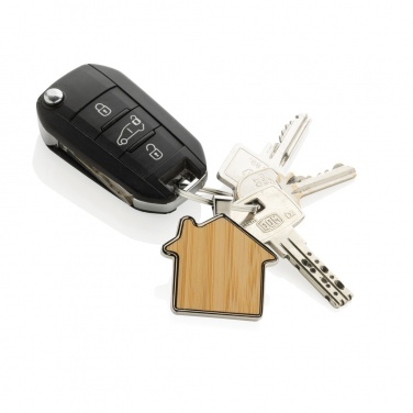 Logo trade business gift photo of: RCS recycled zinc alloy house keychain with bamboo