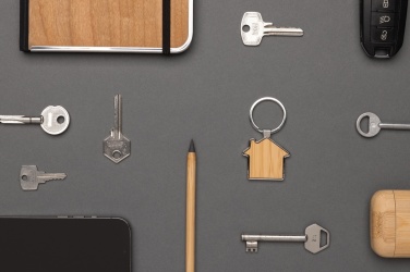Logotrade promotional merchandise image of: RCS recycled zinc alloy house keychain with bamboo