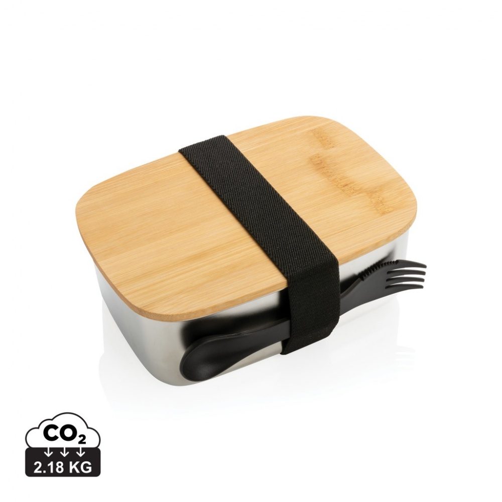 Logotrade promotional merchandise photo of: Stainless steel lunchbox with bamboo lid and spork