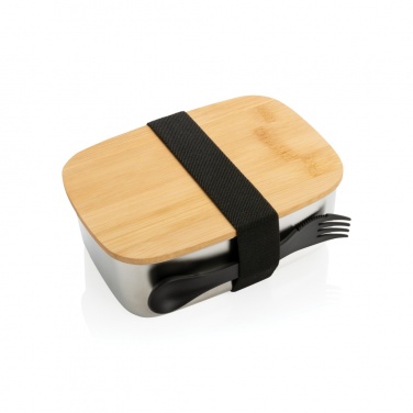 Logo trade promotional giveaway photo of: Stainless steel lunchbox with bamboo lid and spork