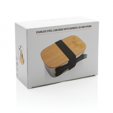 Logotrade promotional gift image of: Stainless steel lunchbox with bamboo lid and spork