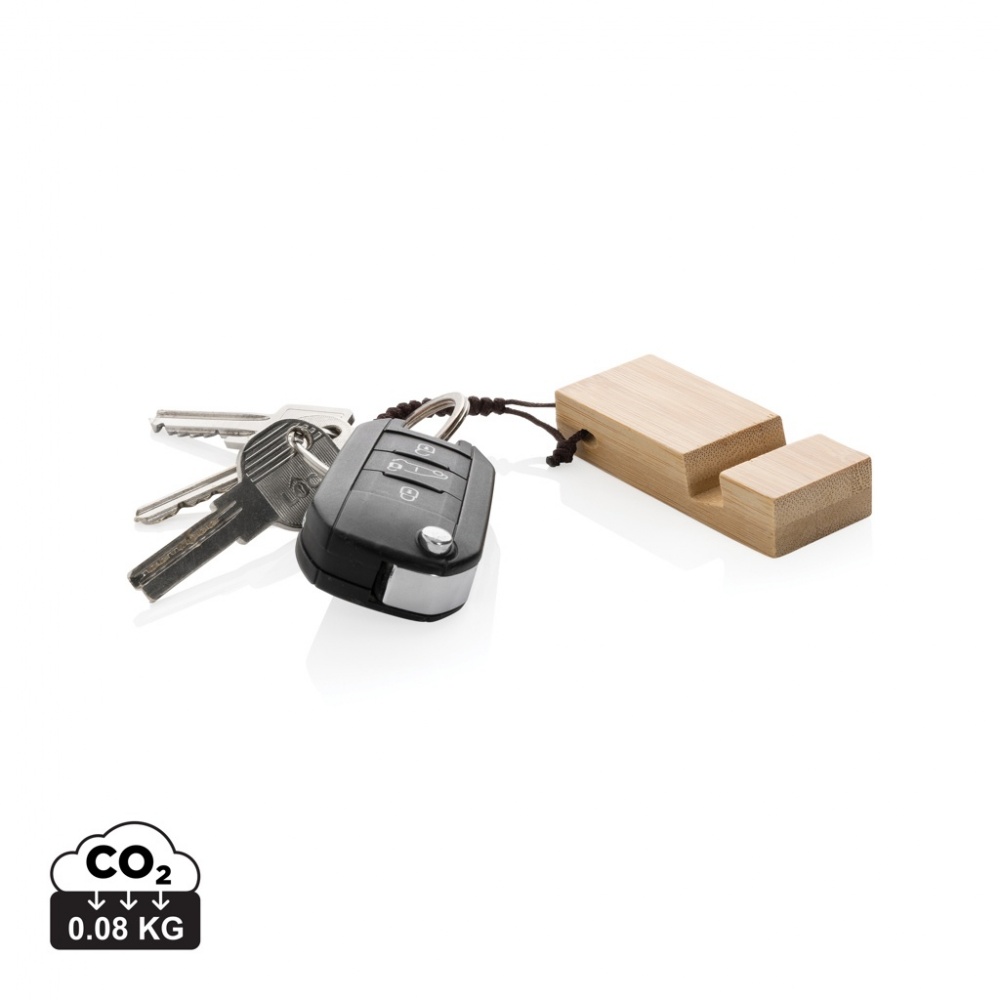 Logo trade promotional gift photo of: Standkey bamboo keychain phone stand