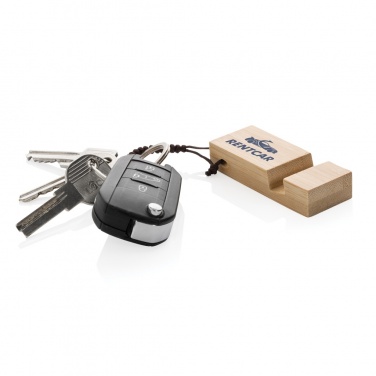 Logo trade corporate gifts image of: Standkey bamboo keychain phone stand