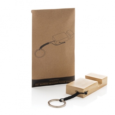 Logotrade promotional merchandise picture of: Standkey bamboo keychain phone stand