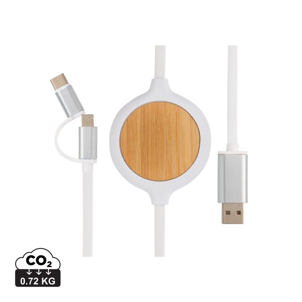 Logo trade promotional giveaway photo of: 3-in-1 cable with 5W bamboo wireless charger