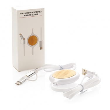 Logotrade promotional giveaway picture of: 3-in-1 cable with 5W bamboo wireless charger