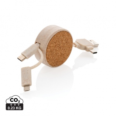 Logotrade promotional products photo of: Cork and Wheat 6-in-1 retractable cable