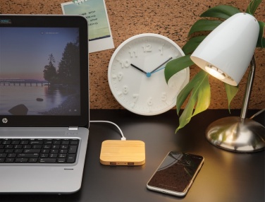 Logo trade promotional merchandise photo of: Bamboo 5W wireless charger with USB