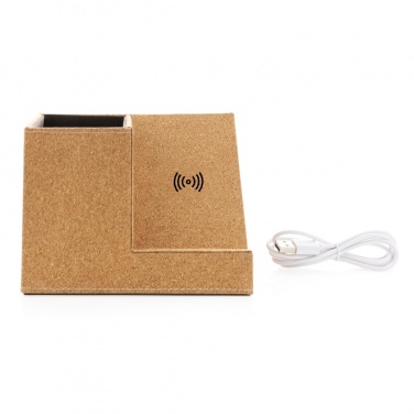 Logo trade promotional items image of: Cork pen holder and 5W wireless charger