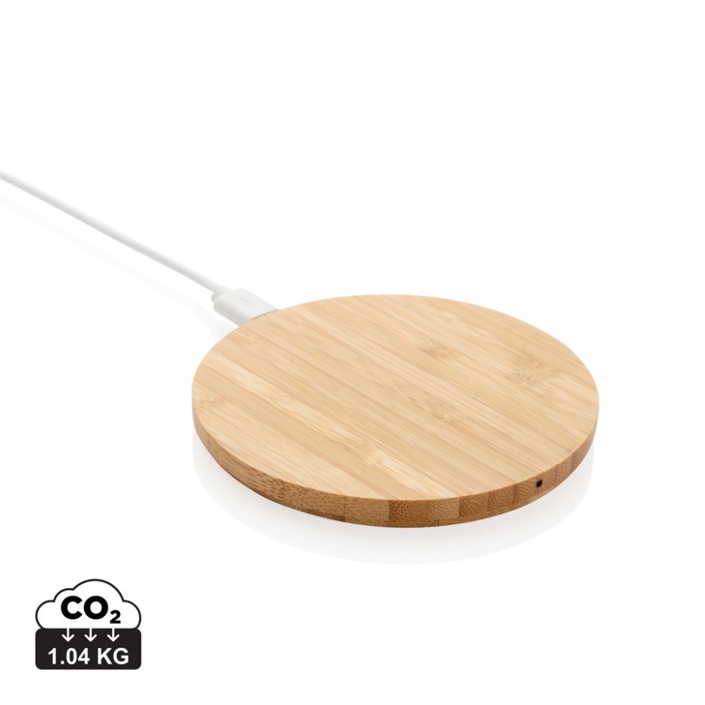 Logo trade promotional gifts image of: Bamboo 5W round wireless charger