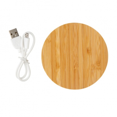Logo trade promotional products image of: Bamboo 5W round wireless charger