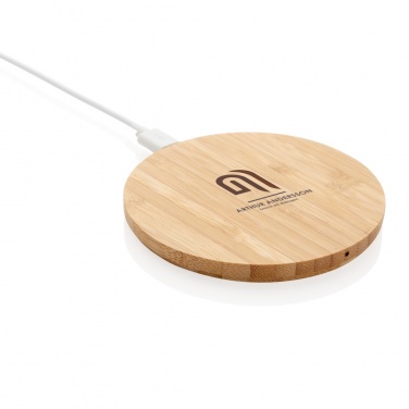 Logo trade promotional giveaways picture of: Bamboo 5W round wireless charger