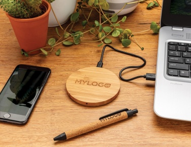 Logotrade business gift image of: Bamboo 5W round wireless charger