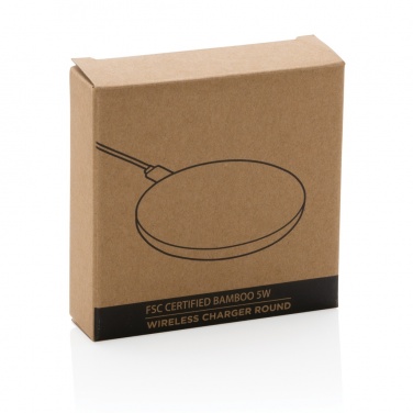 Logo trade advertising products image of: Bamboo 5W round wireless charger