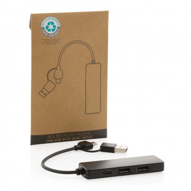 Logo trade promotional giveaways picture of: RCS recycled plastic USB hub with dual input