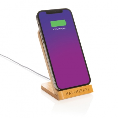 Logo trade promotional merchandise photo of: Bamboo 5W wireless charging stand