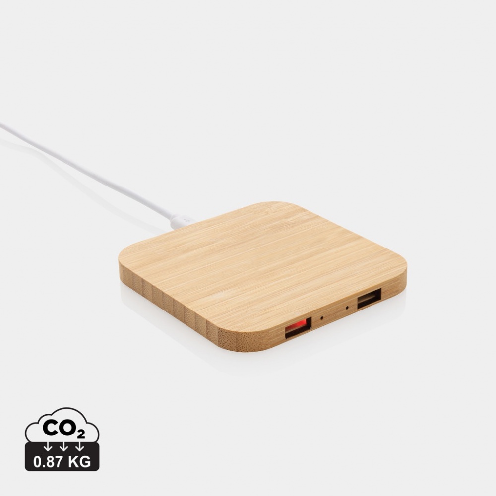 Logotrade promotional products photo of: Bamboo 10W wireless charger with USB