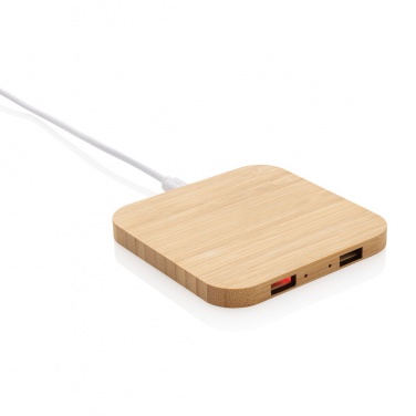 Logotrade promotional merchandise image of: Bamboo 10W wireless charger with USB