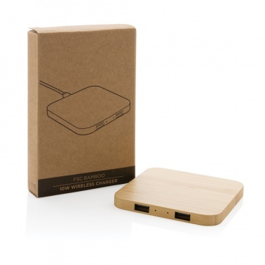 Logo trade business gifts image of: Bamboo 10W wireless charger with USB