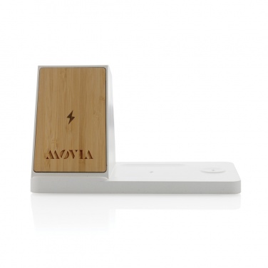 Logotrade promotional product picture of: Ontario recycled plastic & bamboo 3-in-1 wireless charger