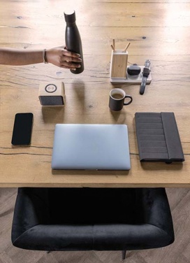Logo trade advertising products image of: Ontario recycled plastic & bamboo 3-in-1 wireless charger