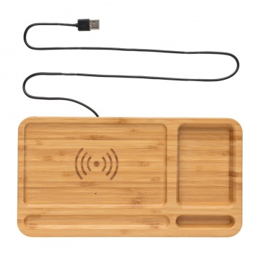 Logo trade corporate gift photo of: Bamboo desk organiser 5W wireless charger