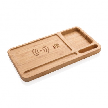 Logo trade advertising products image of: Bamboo desk organiser 5W wireless charger
